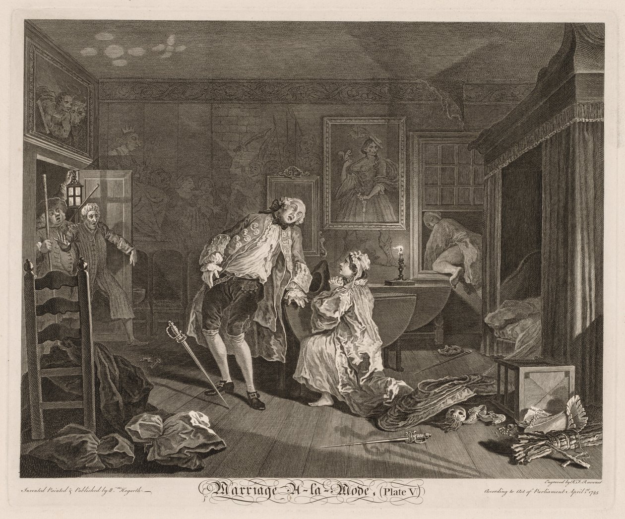 Casamento à moda: A morte do conde, 1745. de William Hogarth