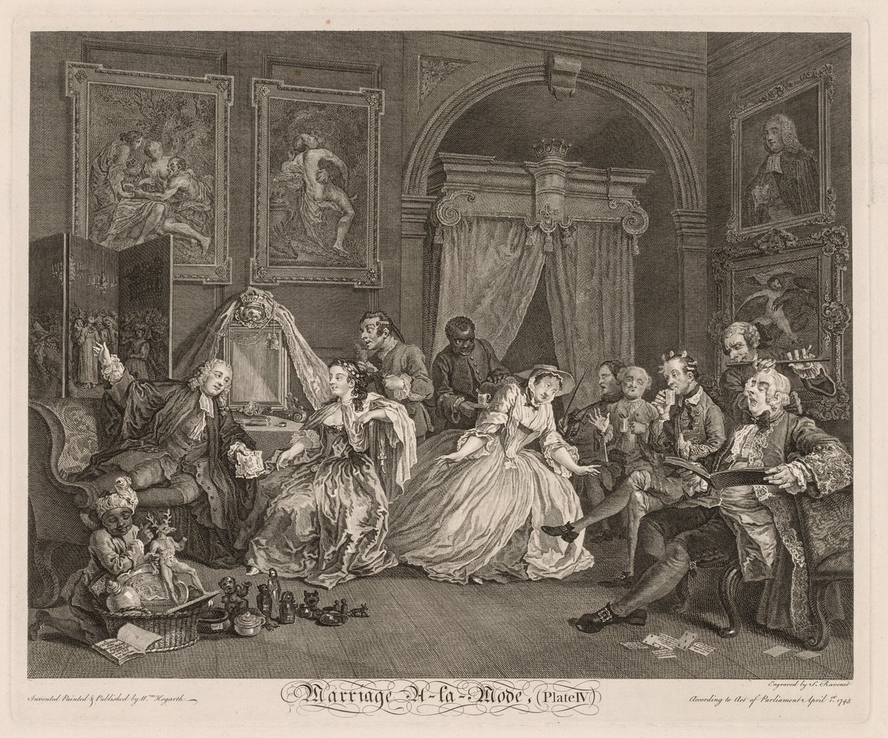 Casamento à moda: A cena do banheiro, 1745. de William Hogarth