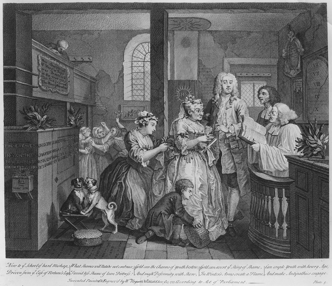 Casado com uma velha empregada doméstica, placa V de &39;A Rake&39;s Progress&39;, 1735 de William Hogarth