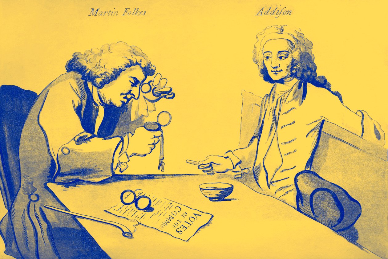 Martin Folkes e Addison no café da casa Button de William Hogarth