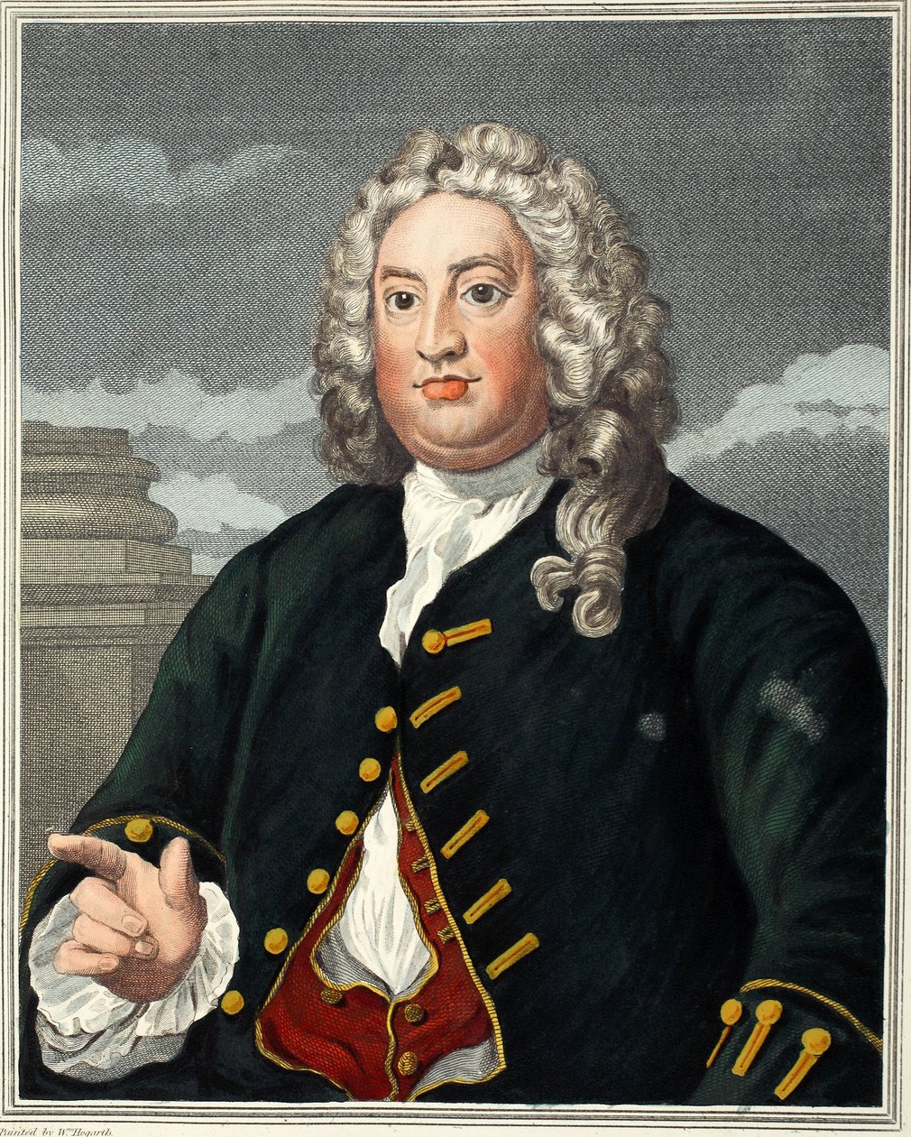 Martin Folkes, ilustração de &39;Hogarth restaurado: todo obras do célebre William Hogarth, re-gravado por Thomas Cook&39;, pub. 1812 (gravura colorida à mão) de William Hogarth