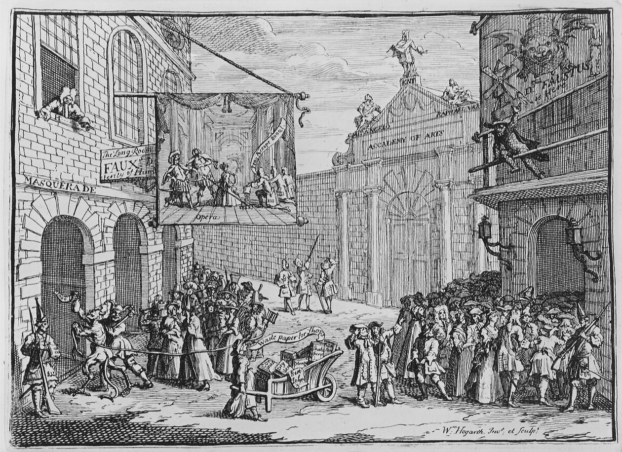 Máscaras e Óperas, Portão de Burlington, 1724 de William Hogarth