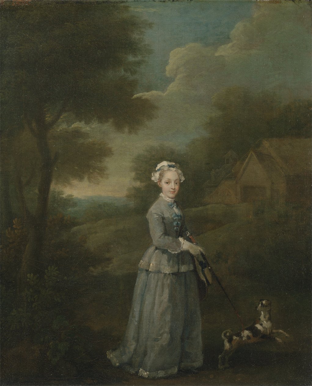 Senhorita Wood com seu cachorro, c.1730 (óleo sobre tela) de William Hogarth