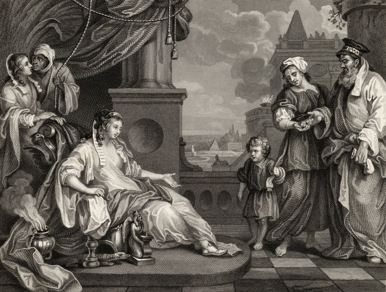 Moisés antes da Filha do Faraó, de "As Obras de William Hogarth", publicado em 1833 de William Hogarth
