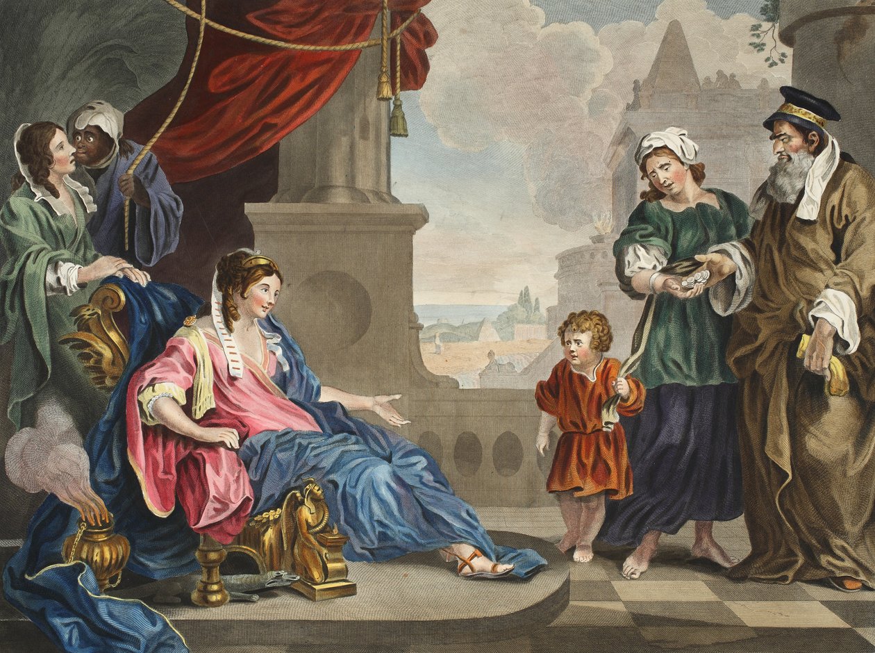 Moisés trouxe para a Filha do Faraó, ilustração de &39;Hogarth Restaurado: As Obras Completas do célebre William Hogarth, re-gravado por Thomas Cook&39;, pub. 1812 (gravura colorida à mão) de William Hogarth