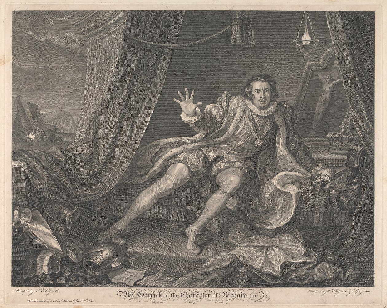 Sr. Garrick na personagem de Ricardo III - "Ricardo III", Acto V, Cena VII de William Hogarth