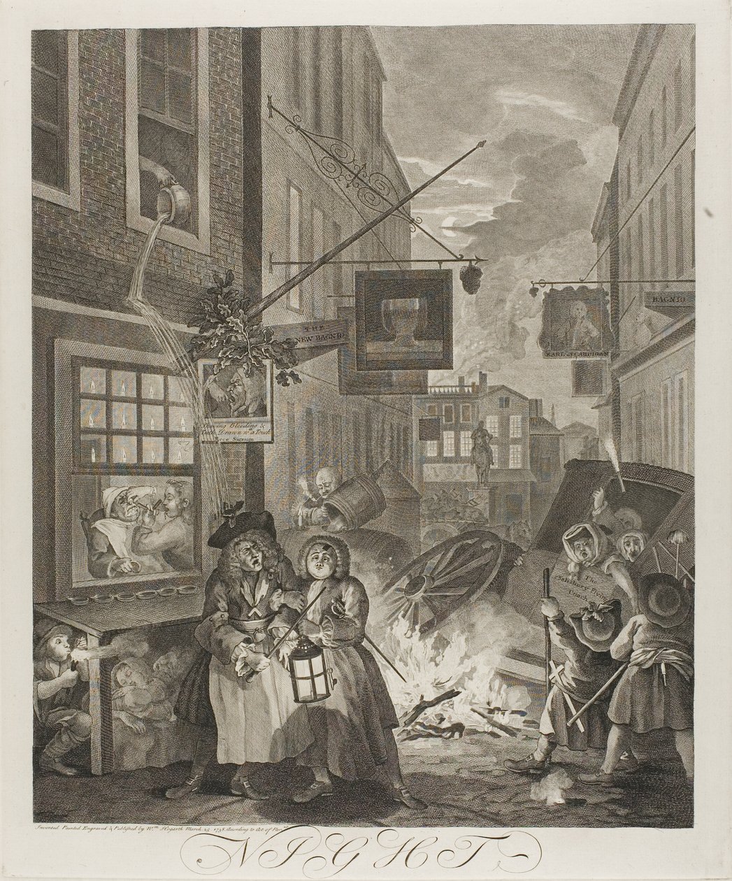 Noite, prato quatro de The Four Times of the Day de William Hogarth