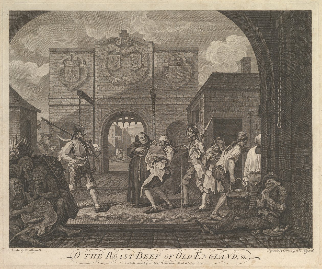 O Rosbife da Velha Inglaterra - O Portão de Caiais, 6 de março de 1749. de William Hogarth