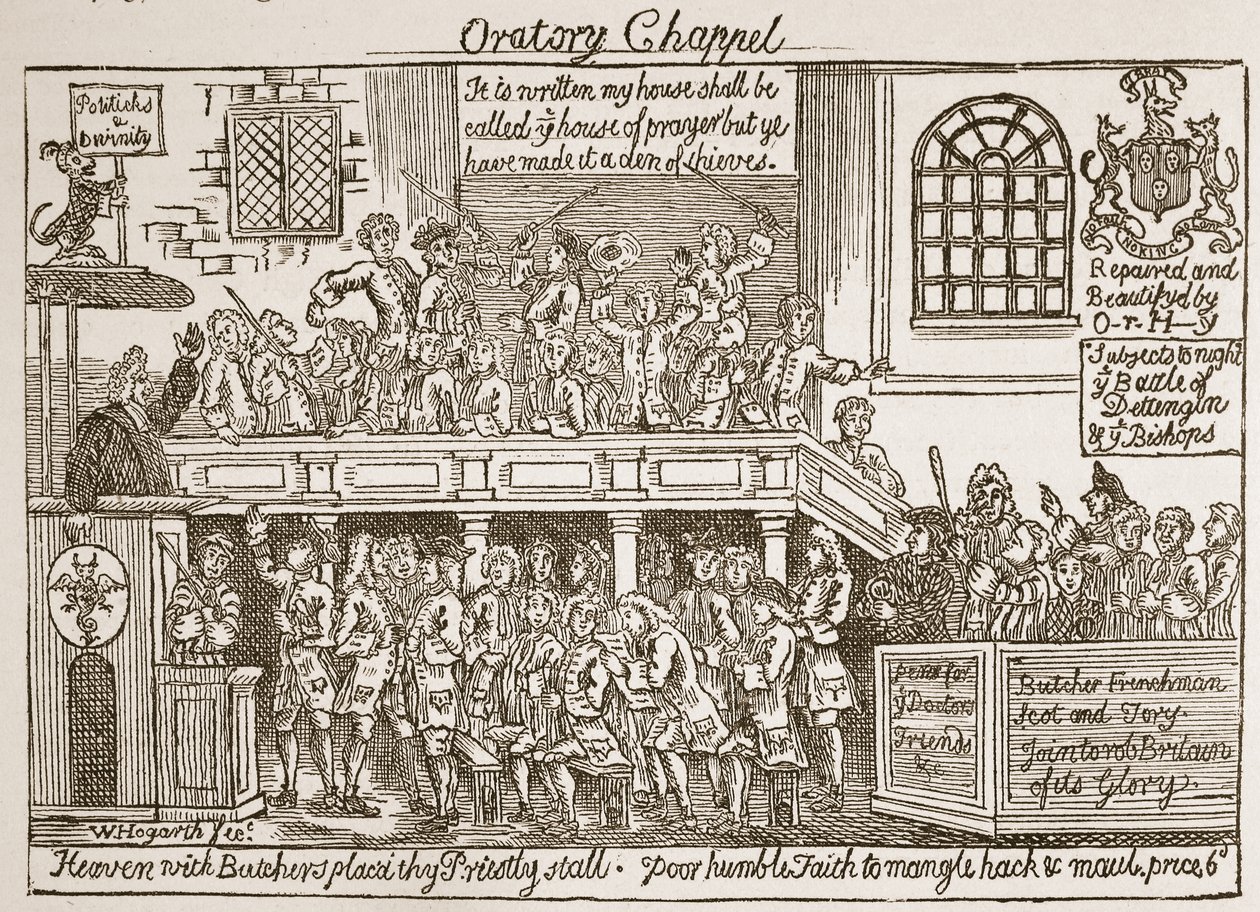 Oratory Chappel, ilustração de "A Igreja da Inglaterra: Uma História para o Povo" por HDM Spence-Jones, pub. c.1910 (foto sépia) de William Hogarth