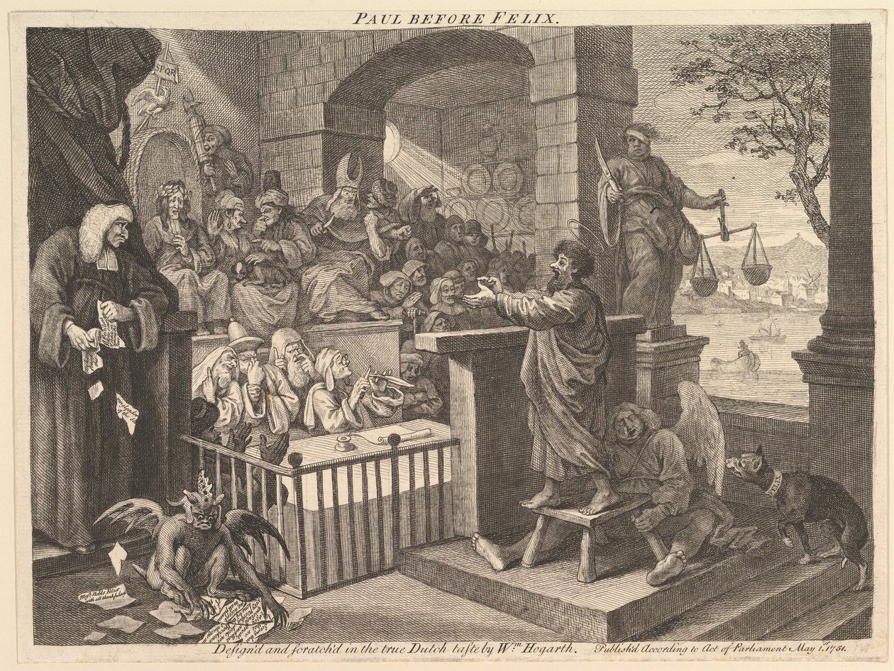 Paulo perante Félix, numa paródia de William Hogarth