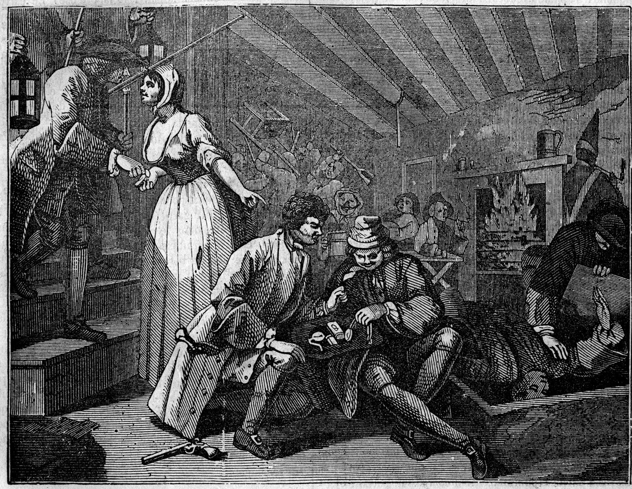 Placa retirada de uma série de 12 gravuras de William Hogarth (1697-1764), ilustrador britânico, intitulada "Industry and Idleness", "Zele and laziness", relatando as carreiras de dois aprendizes: Thomas Idle, culpado de seus vícios, foi parado em uma tabe de William Hogarth