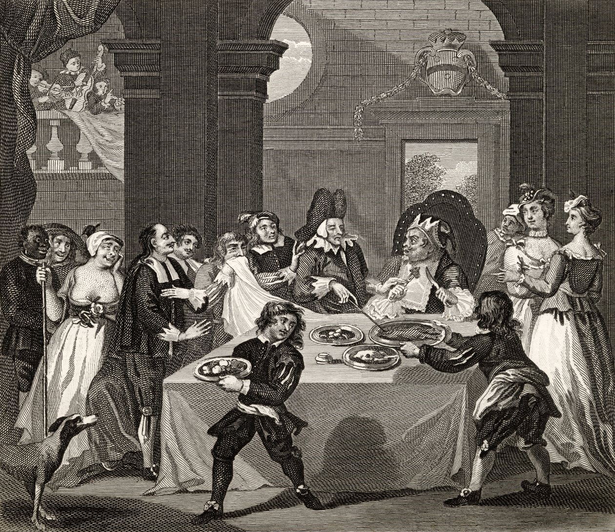 Sancho na festa, morto por seu médico, de "The Works of Hogarth", publicado em 1833 de William Hogarth