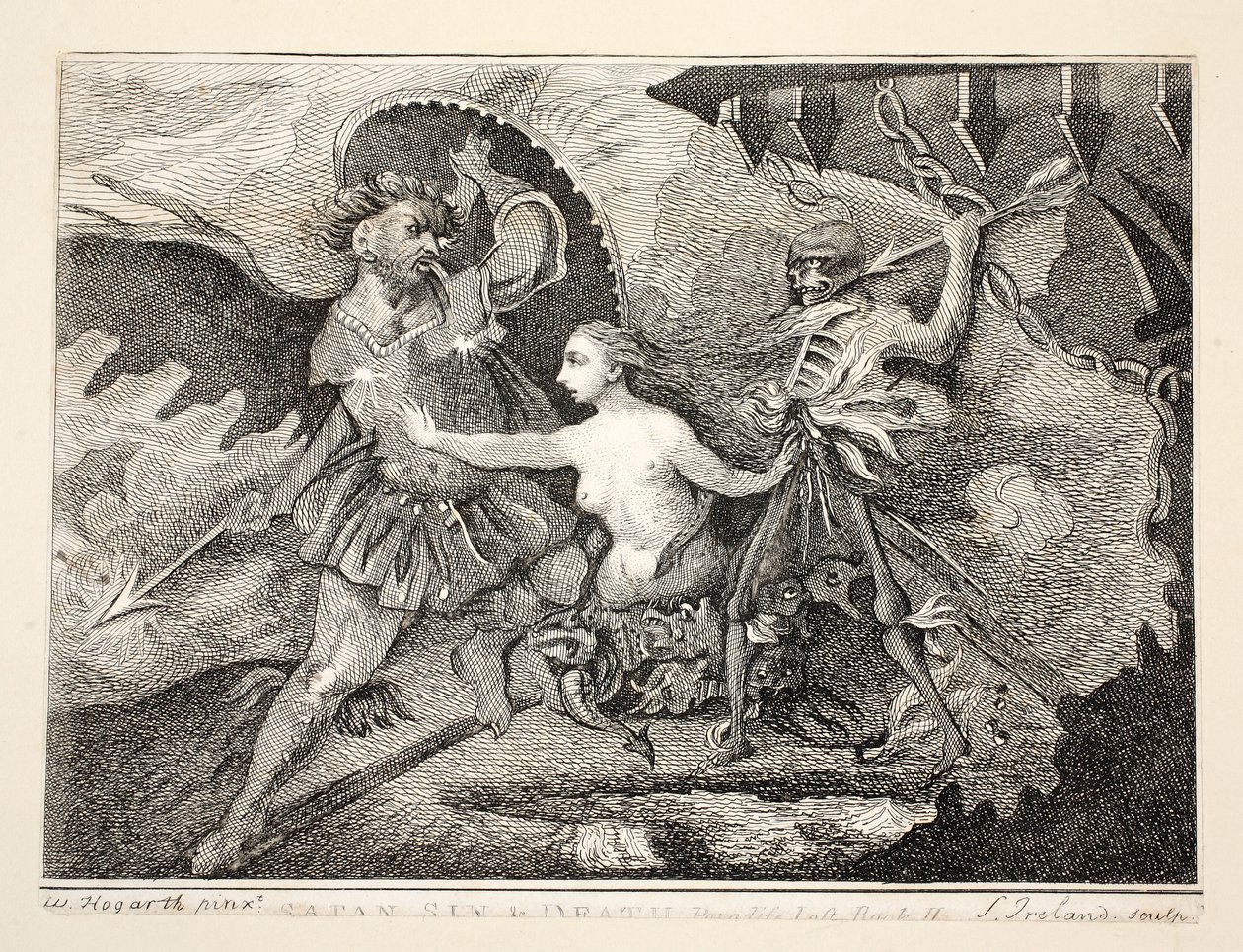 Satanás, pecado e morte, bar. 1792 de William Hogarth