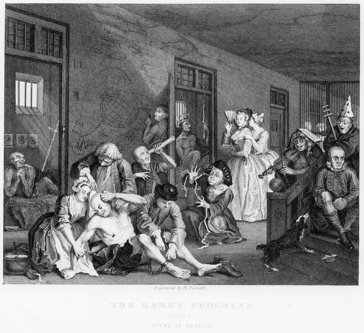 Scene in Bedlam, prato VIII, de A Rake&39;s Progress de William Hogarth