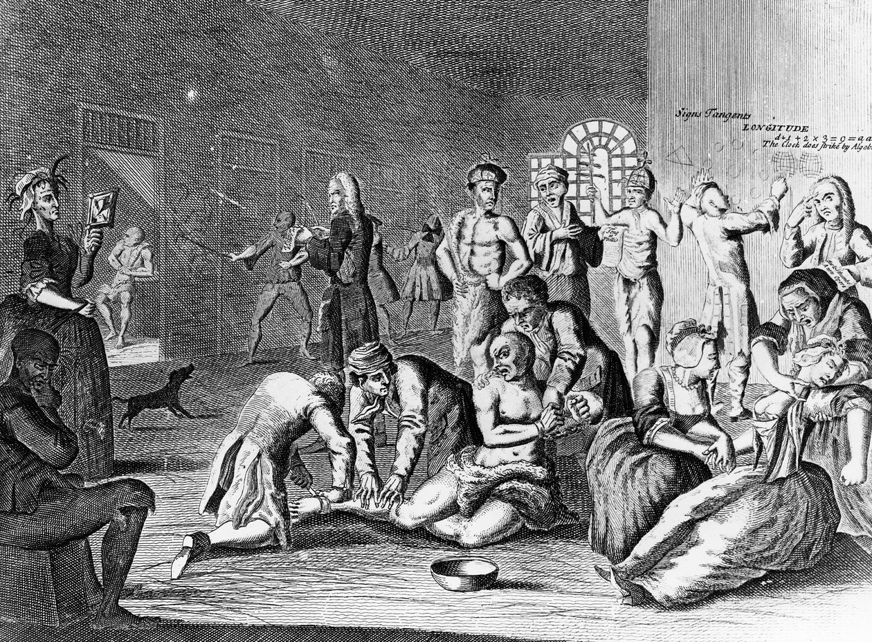 Cena em um Madhouse, do progresso de um ancinho de William Hogarth