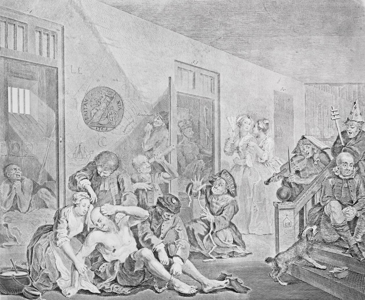 Cena em um Madhouse, de A Rake&39;s Progress, 1735 (veja também 2005) de William Hogarth
