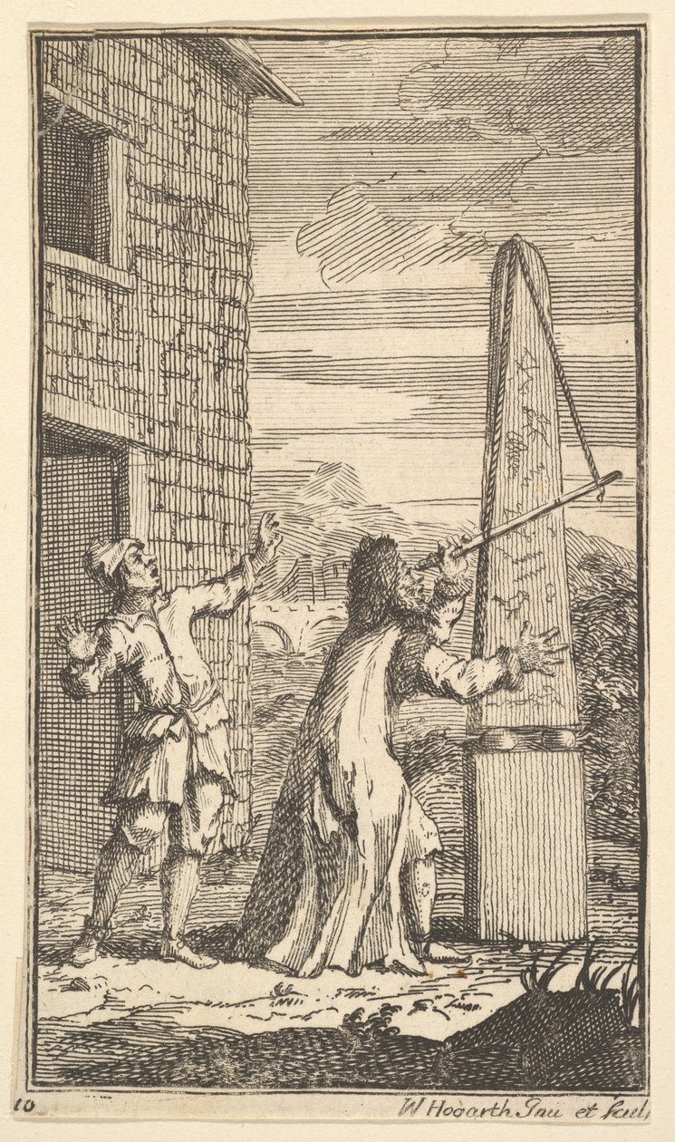 Sidrophel Examining the Kite Através de Seu Telescópio Dezessete Pequenas Ilustrações para S ..., 1721-26. de William Hogarth