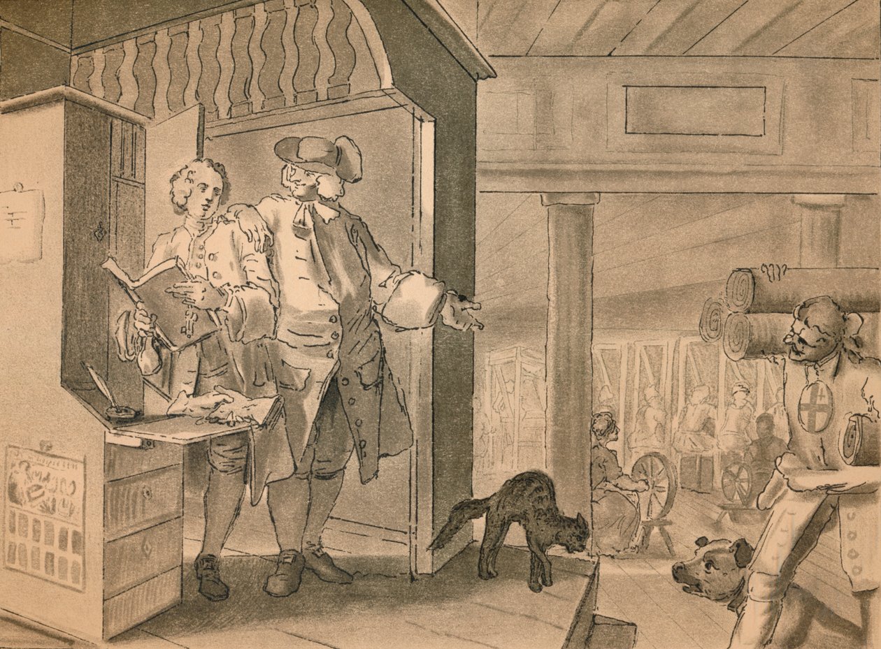 Esboço para a placa IV da indústria e da ociosidade, 1747 de William Hogarth