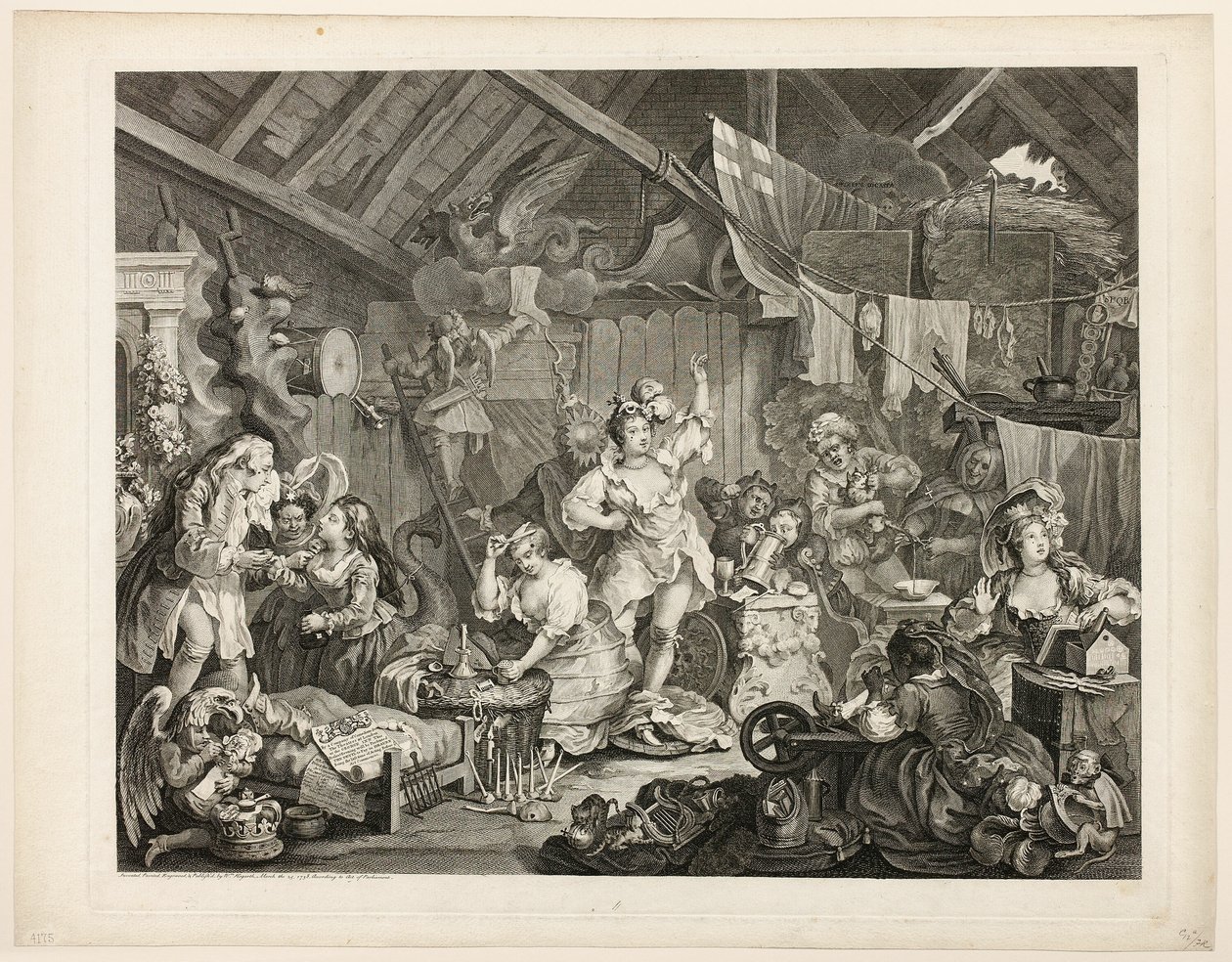 Atrizes passeando se vestindo em um celeiro de William Hogarth
