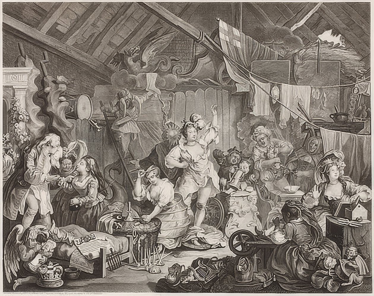 Atrizes passeando Vestindo um celeiro - Caminhando atrizes trocando de roupa em um celeiro. 1738 de William Hogarth