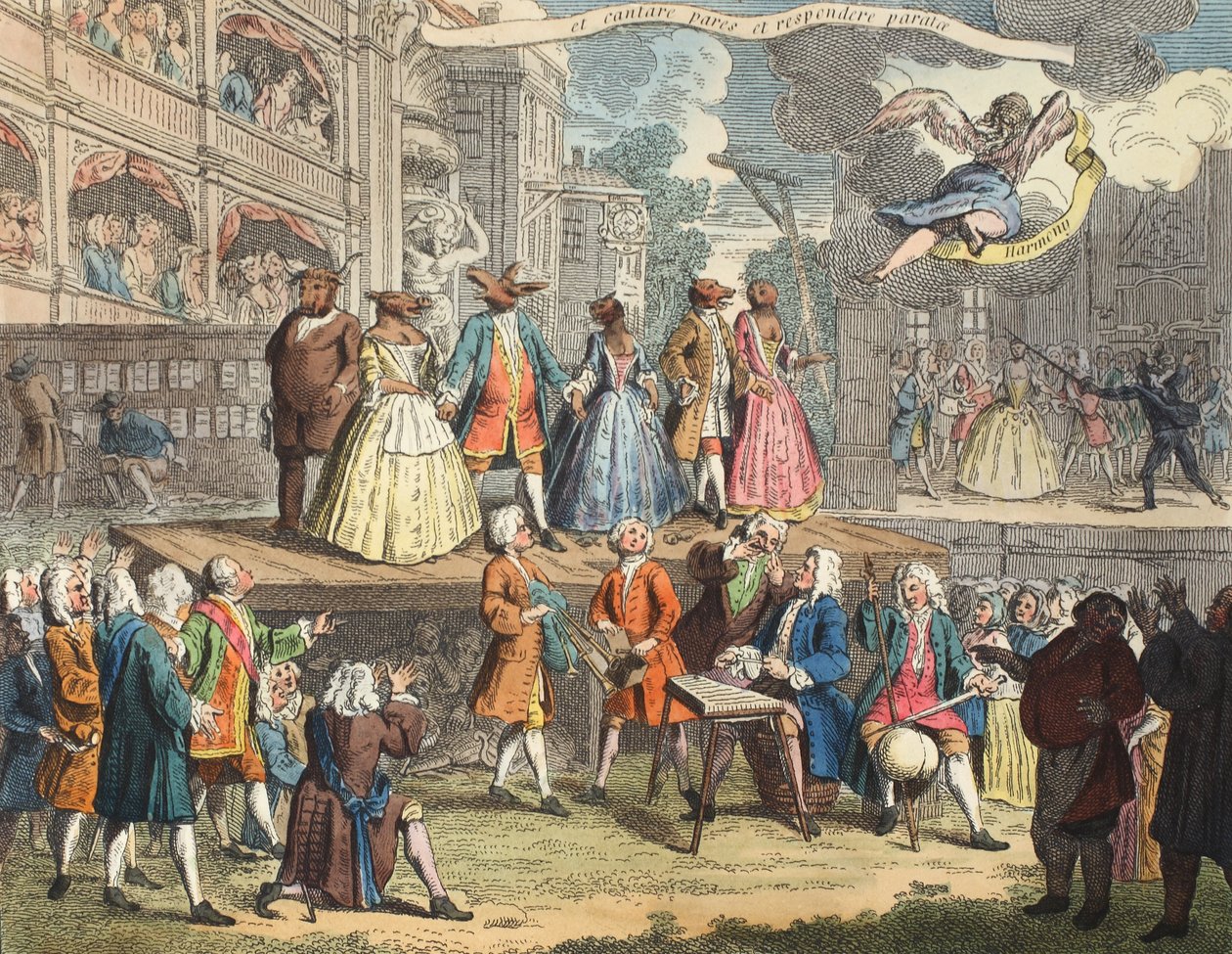 A ópera do mendigo, ilustração de &39;Hogarth restaurado: as obras inteiras do célebre William Hogarth, re-gravado por Thomas Cook&39;, pub. 1812 (gravura colorida à mão) de William Hogarth