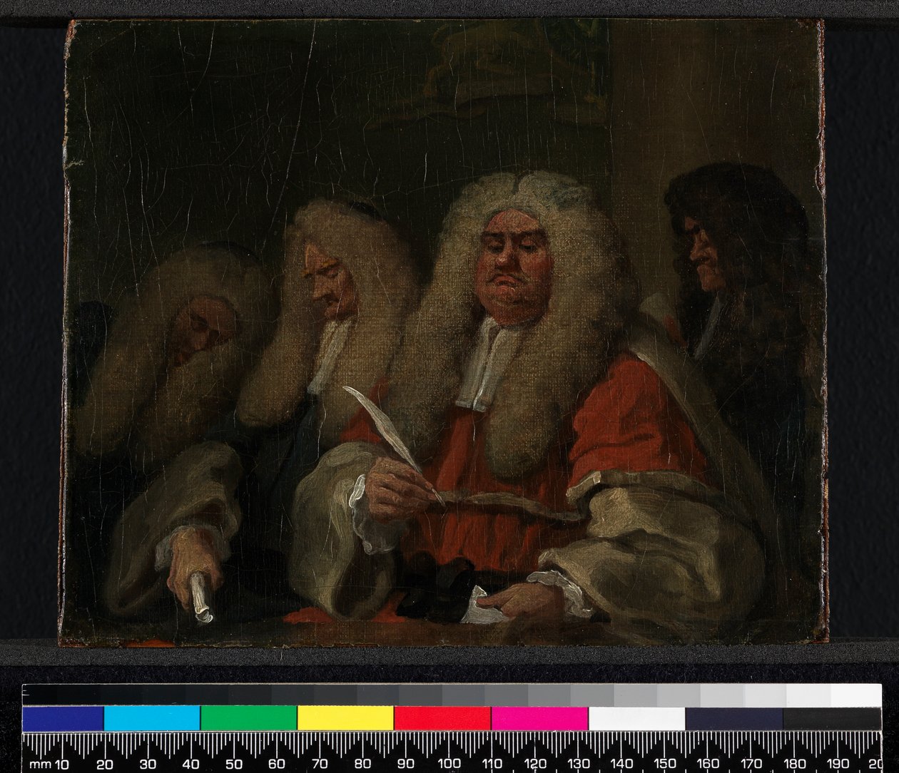 O banco, 1753-54 (óleo sobre tela apoiado no painel) de William Hogarth