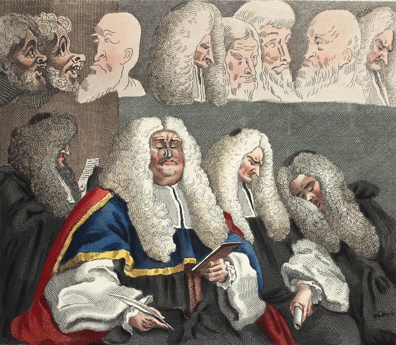 O banco, ilustração de &39;Hogarth restaurado: as obras inteiras do célebre William Hogarth, re-gravado por Thomas Cook&39;, pub. 1812 (gravura colorida à mão) de William Hogarth