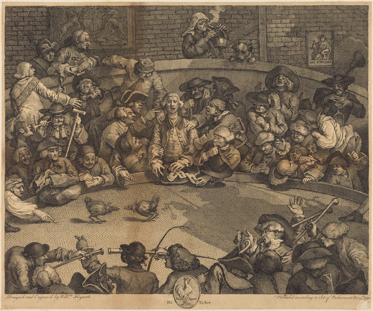 A arena de briga de galos de William Hogarth