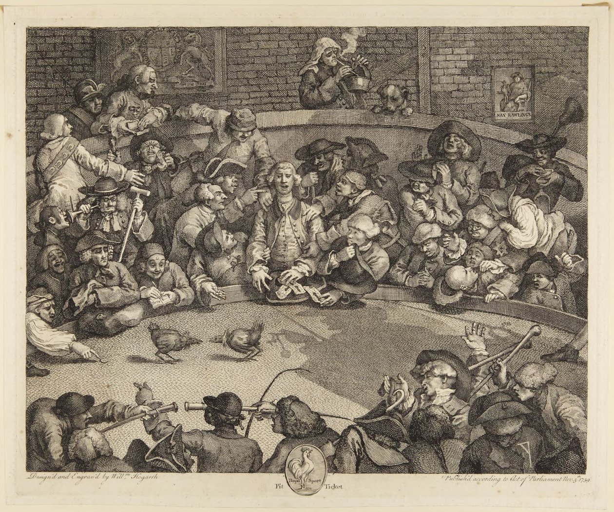 A arena de lutas de galos de William Hogarth