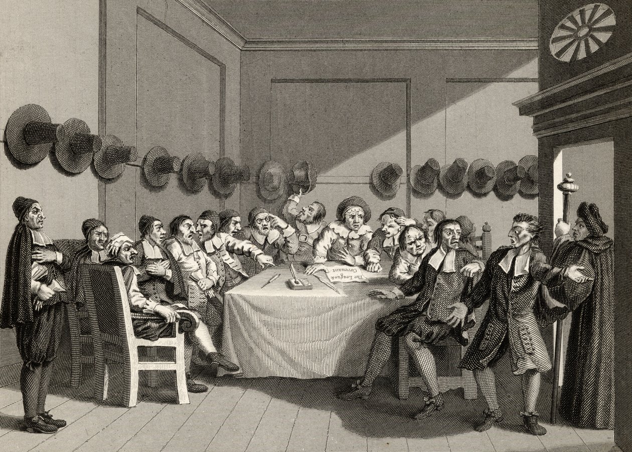 O Comitê, de "Hudibras", de Samuel Butler (1612-1680), gravado por Charles Mottram (1807-76), de "As Obras de William Hogarth", publicado em 1833 de William Hogarth
