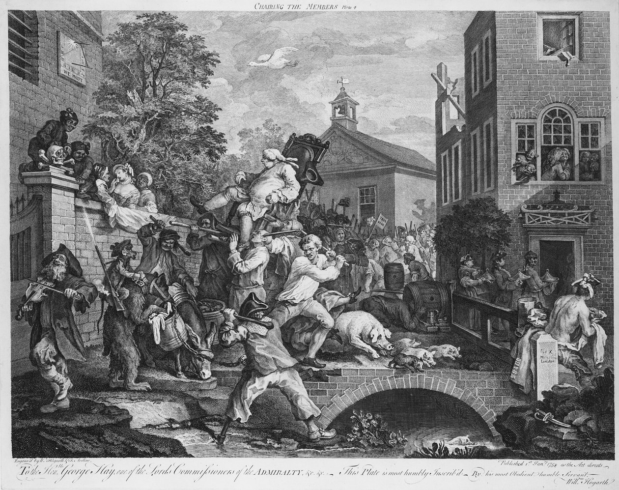 A Eleição, Presidindo o Membro, 1758 de William Hogarth