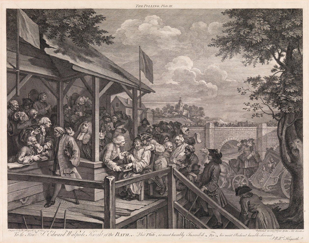 A eleição, prancha 3: «A votação» de William Hogarth