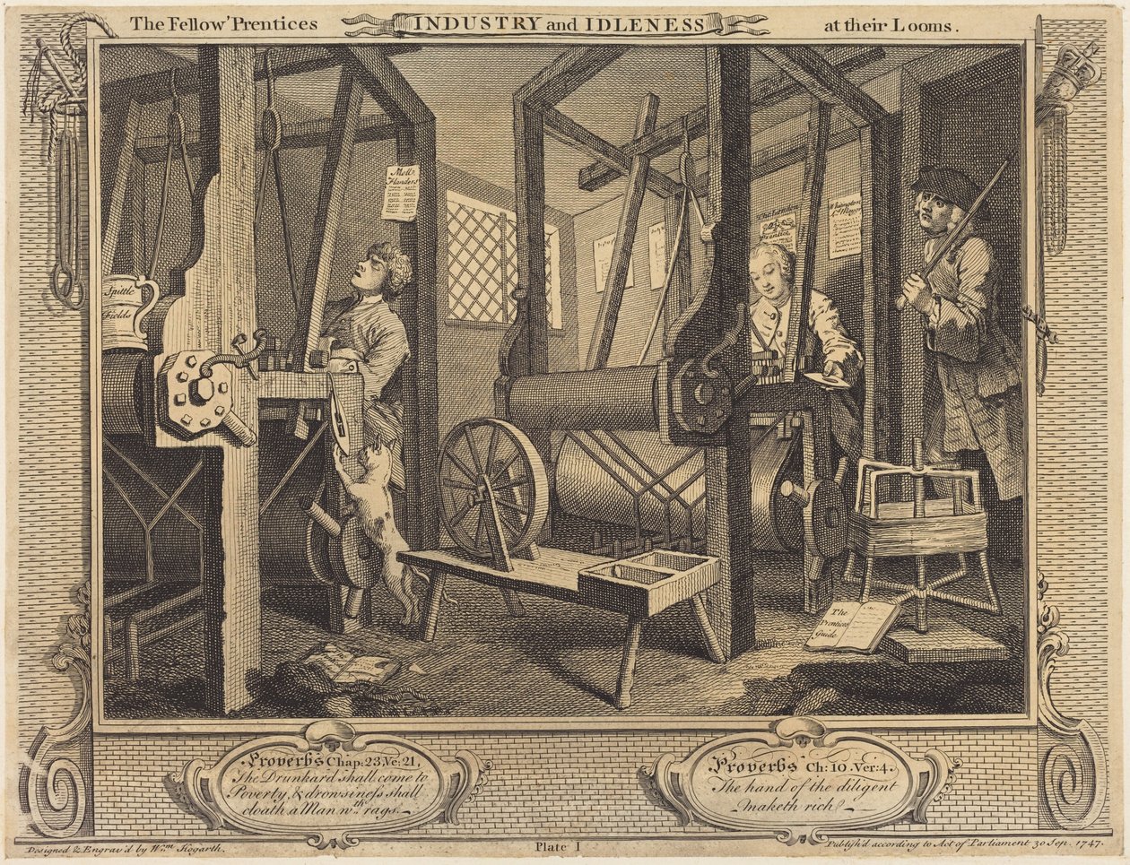 Os aprendizes companheiros nos seus teares de William Hogarth