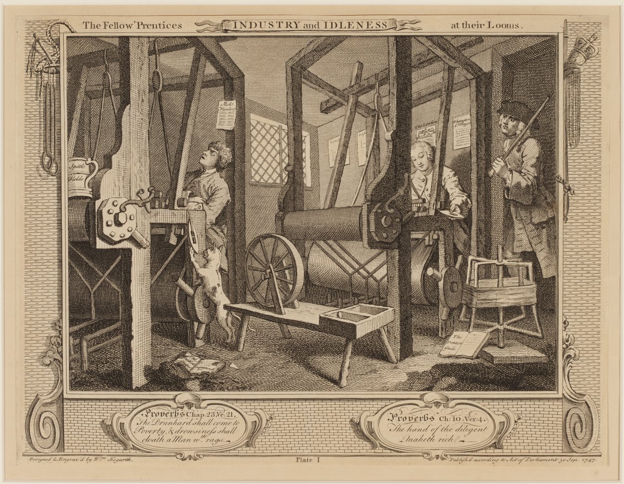 Os aprendizes do companheiro em seus teares de William Hogarth