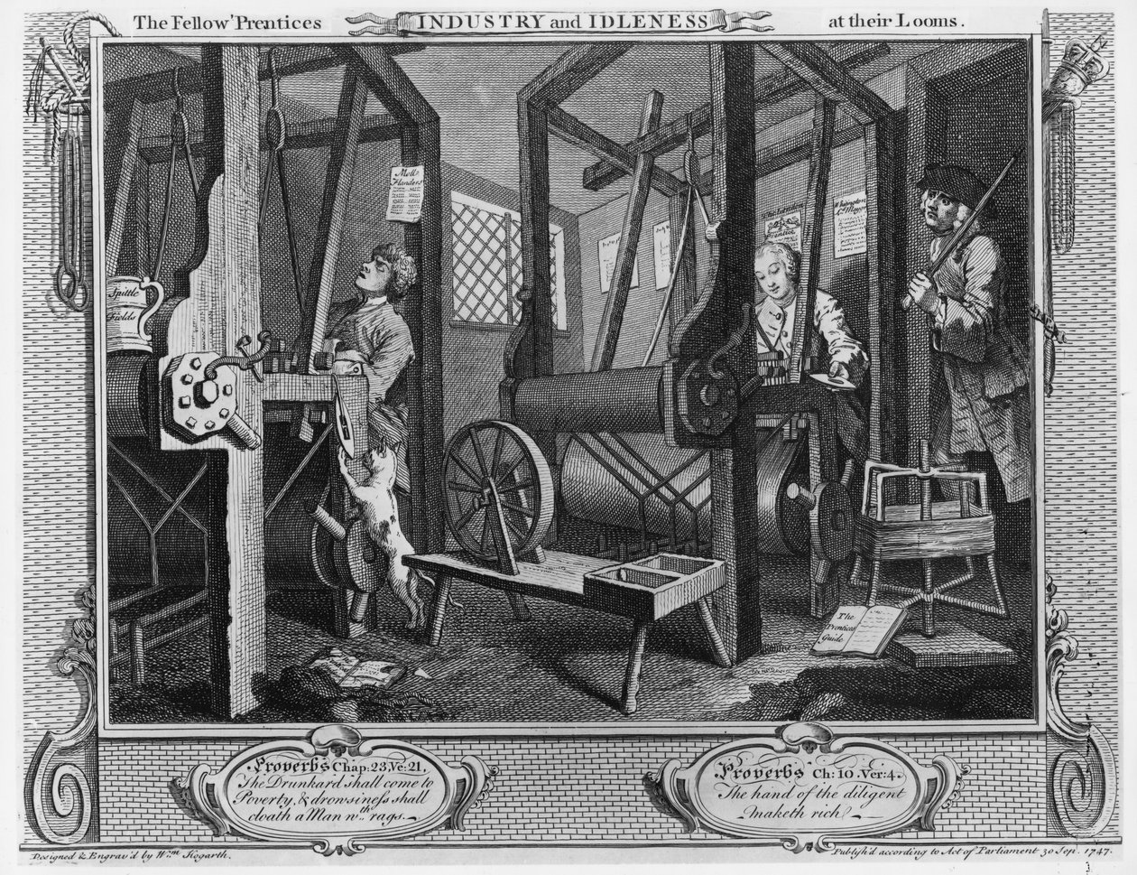 O Fellow &39;Prentices at the Looms, prato I de&39; Industry and Idleness &39;, 1747 de William Hogarth