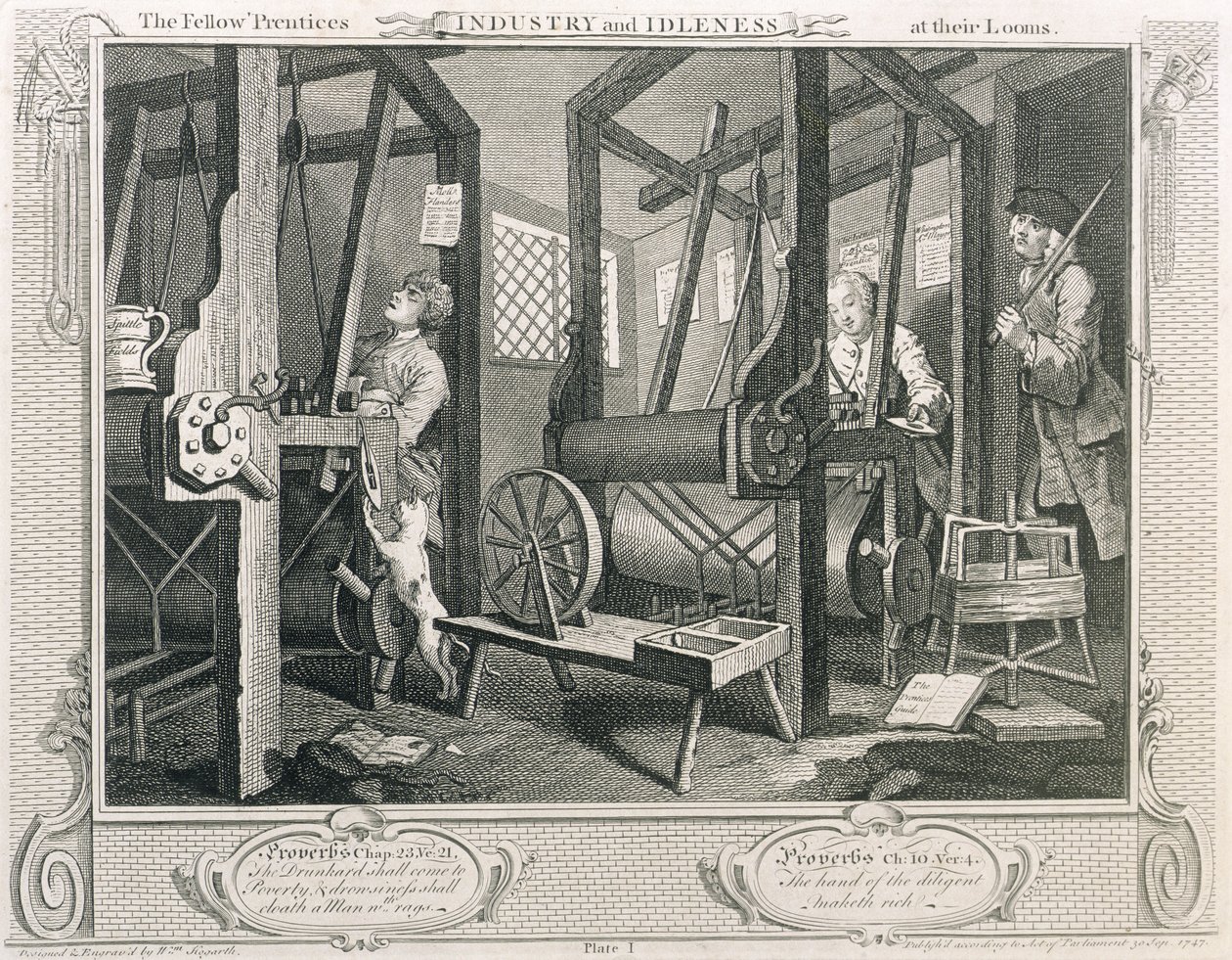 The Fellow &39;Prentices at their Looms, prancha I de&39; Industry and Idleness &39;, publicado em 1833 (gravura) de William Hogarth