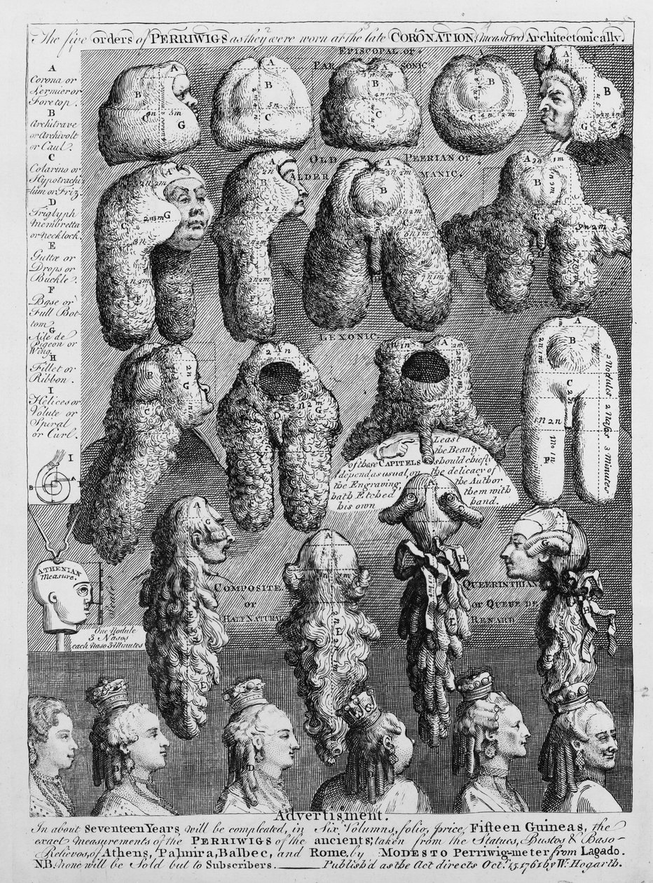 As cinco ordens de Perriwigs, 1761 de William Hogarth