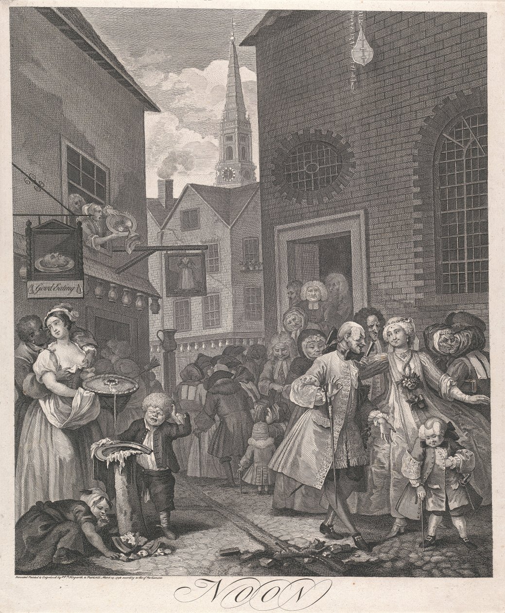 Os Quatro Momentos do Dia, Lámina II: Meio-dia de William Hogarth