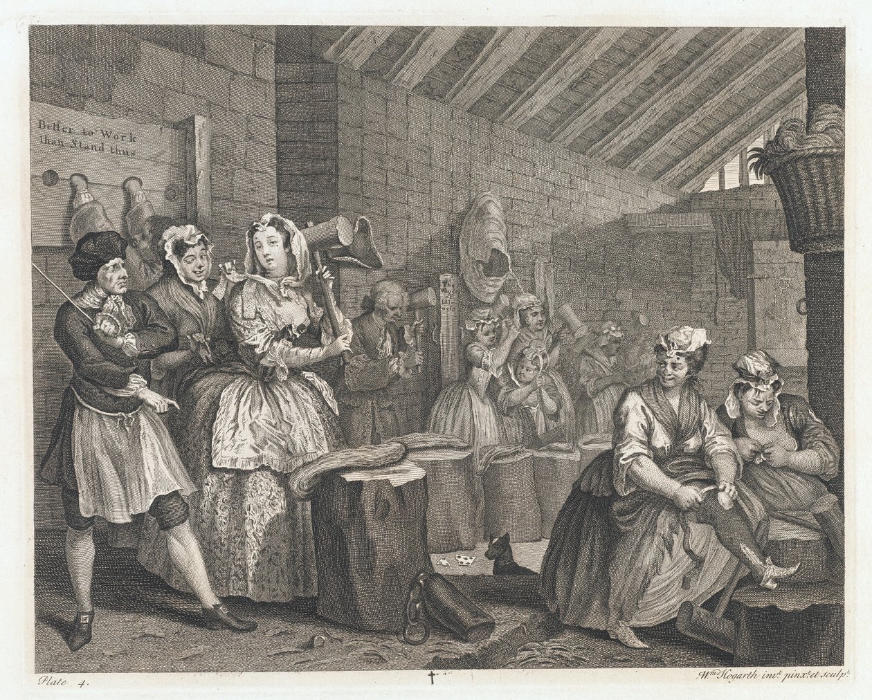 A prostituta alojada em Bridewell, projetada em 1732, impressa em 1744 (gravura e gravura) de William Hogarth