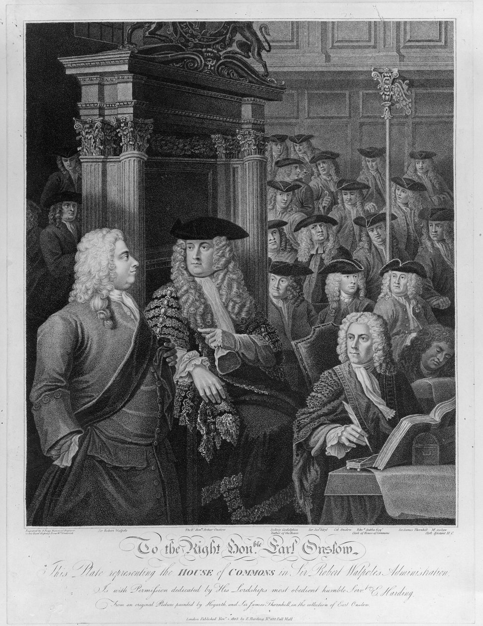 A Câmara dos Comuns na administração de Walpole, publicada em 1803 de William Hogarth