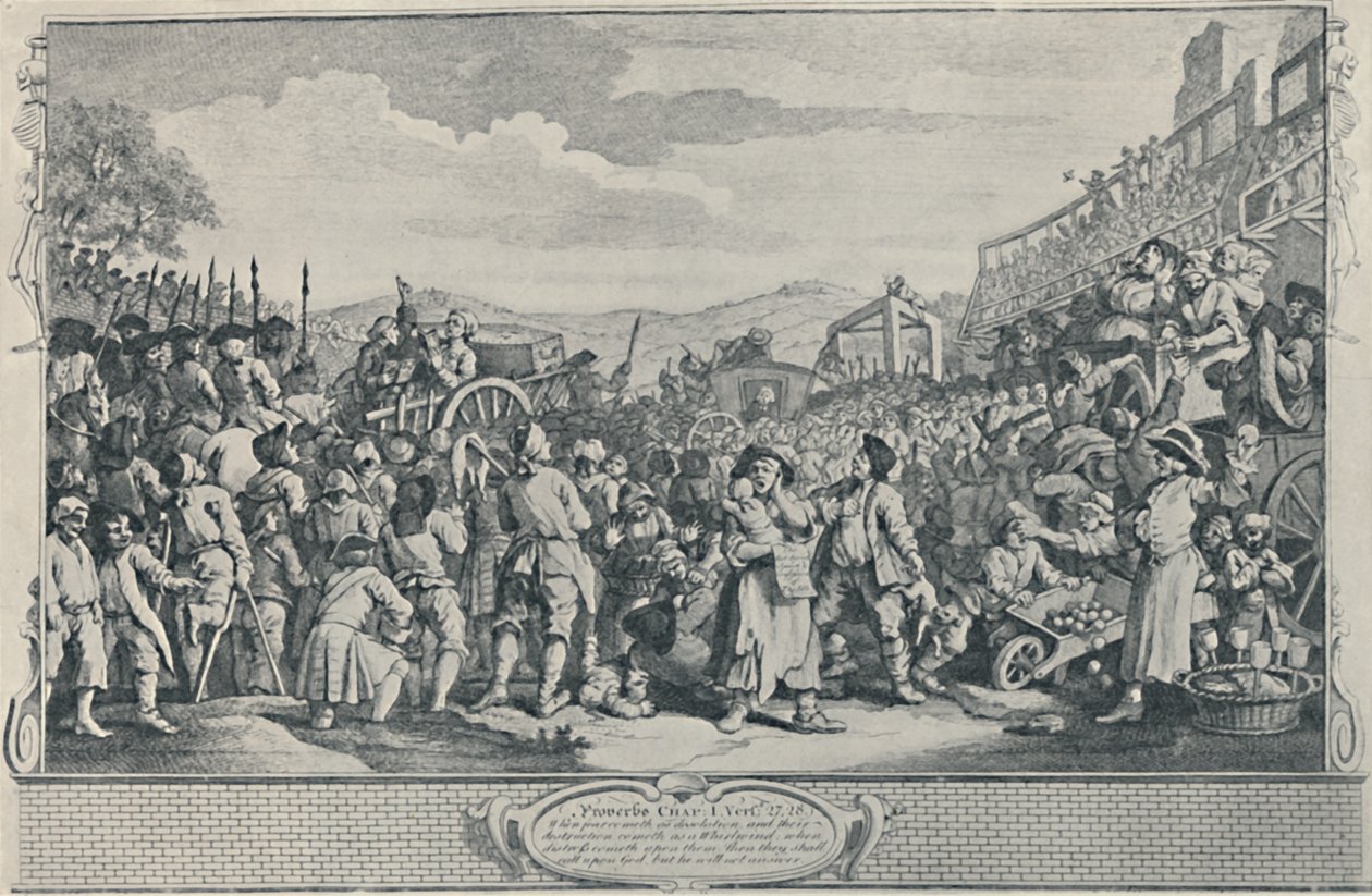 O prentice ocioso executado em Tyburn da série Industry and Idleness, 1747, 1920 de William Hogarth