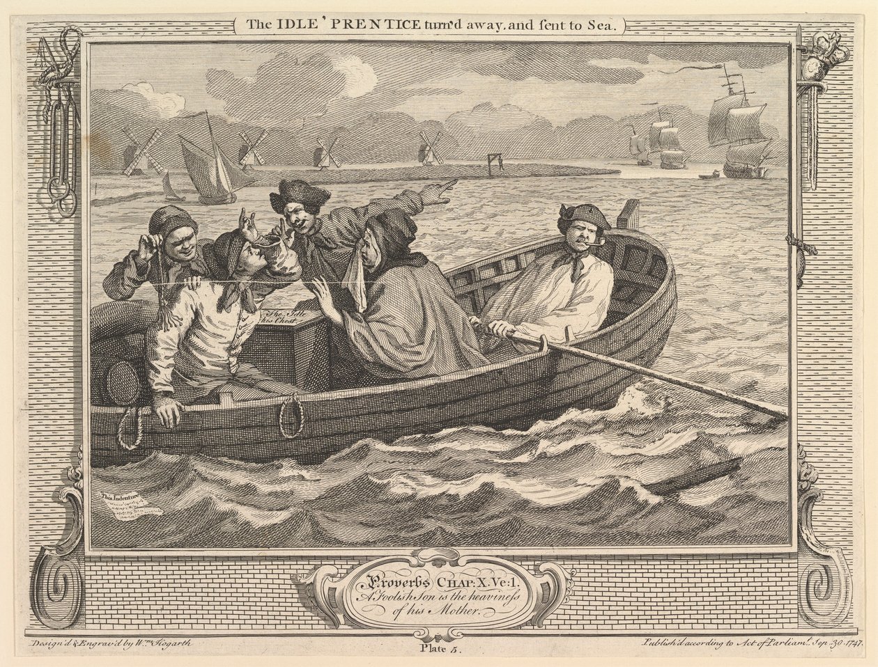 O prentice ocioso virou-se e foi enviado ao mar: indústria e ociosidade, chapa 5, 30 de setembro de 1747. de William Hogarth