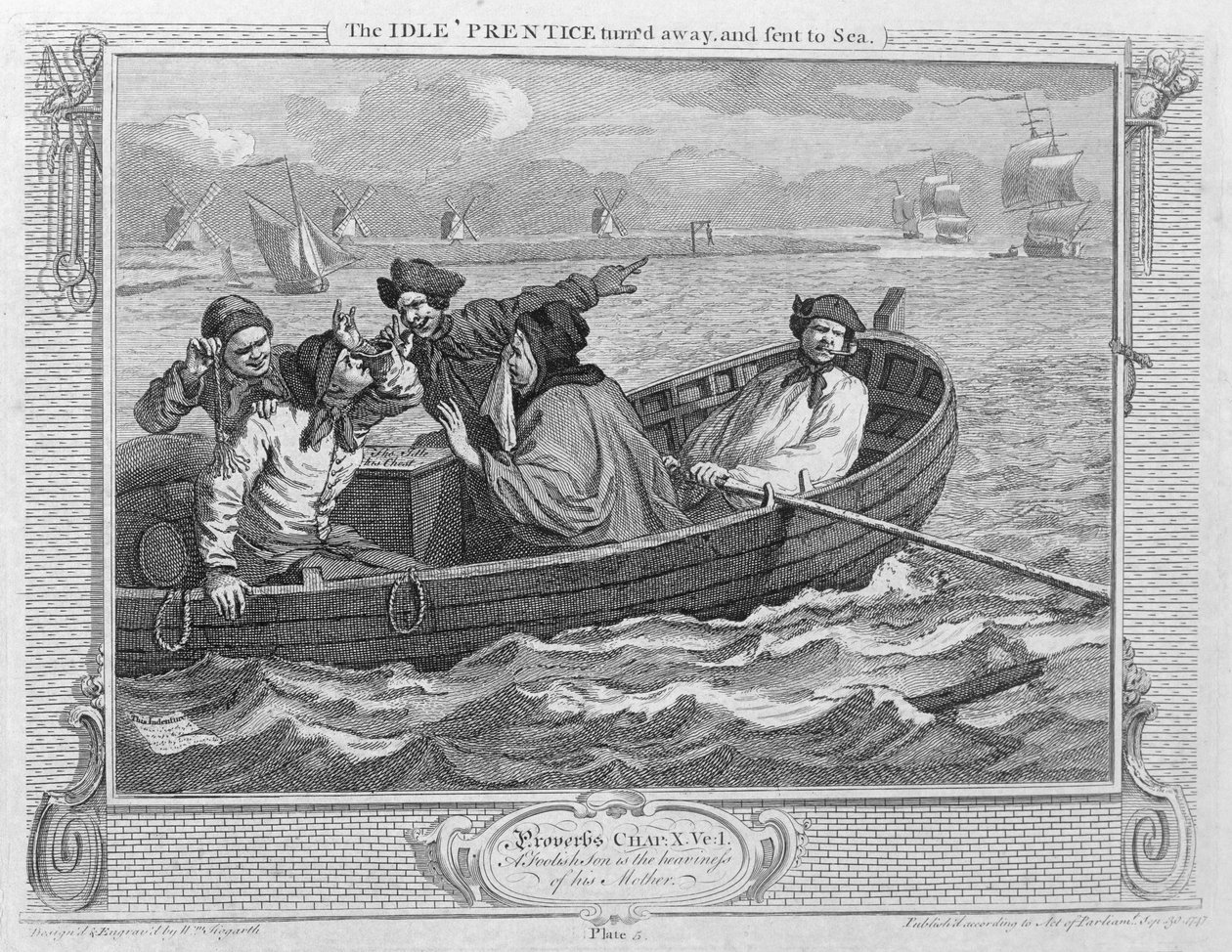 O Príncipe Inativo Virou-se e Enviado para o Mar, placa V de "Indústria e Ociosidade", publicada em 1833 de William Hogarth
