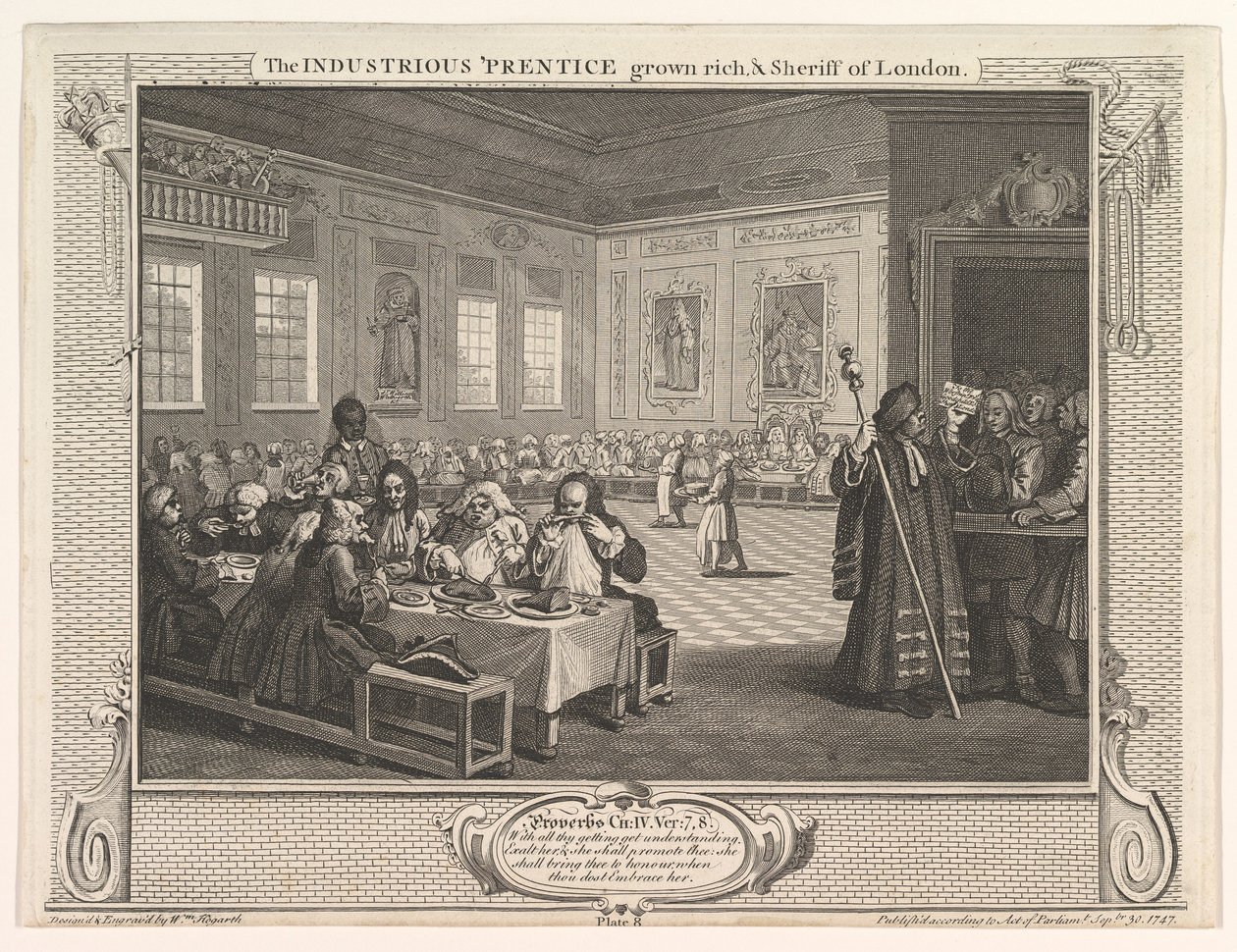 O Prentice Industrious cresceu e xerife da indústria de Londres e Idl ..., 30 de setembro de 1747. de William Hogarth