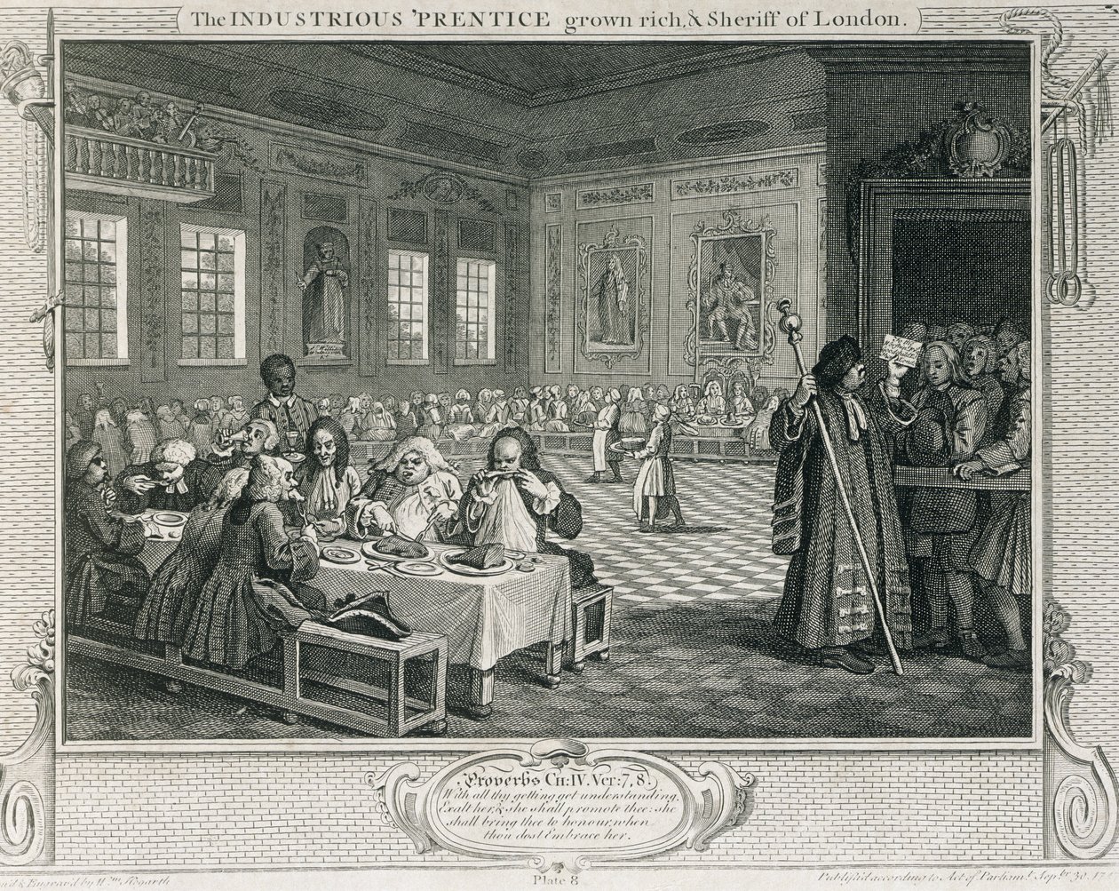 O industrioso &39;Prentice Grown Rich e Sheriff of London, prato VIII de&39; Industry and Idleness &39;, publicado em 1833 de William Hogarth
