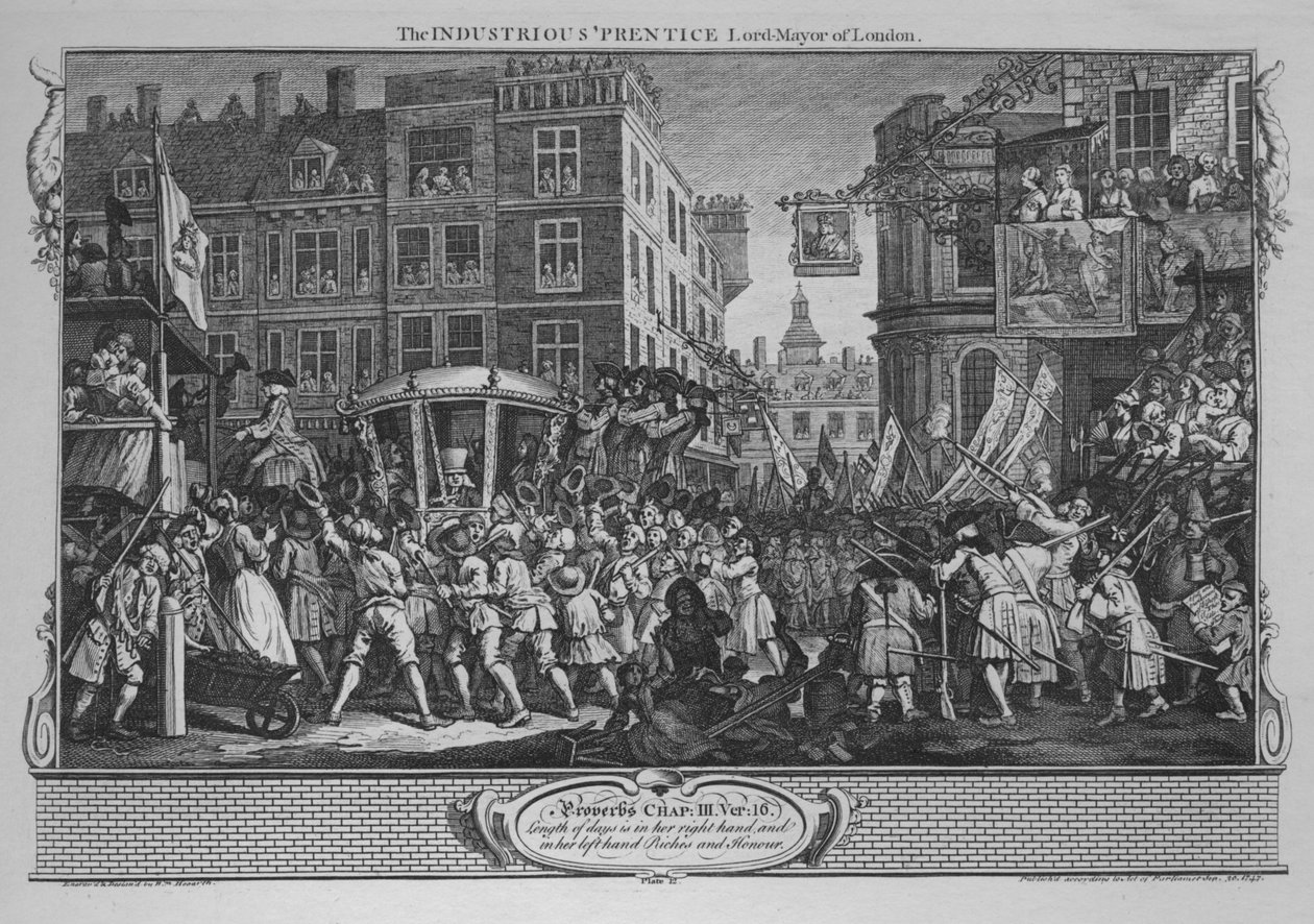 O Prentice Industrious Lord-Mayor de Londres - Ilustração 12 de Industry and Idoleness, 1747 de William Hogarth