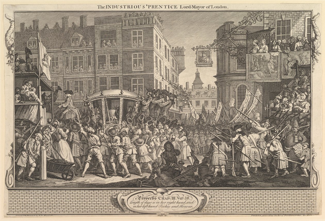 O industrioso Prentice Lord Mayor de Londres: Indústria e ociosidade, placa ..., 30 de setembro de 1747. de William Hogarth