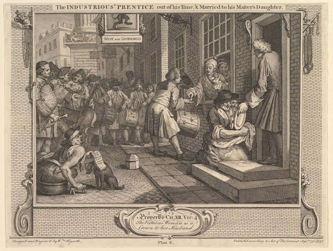 O aprendiz industrioso fora de seu tempo e casado com seu mestre Daught ..., 30 de setembro de 1747. de William Hogarth