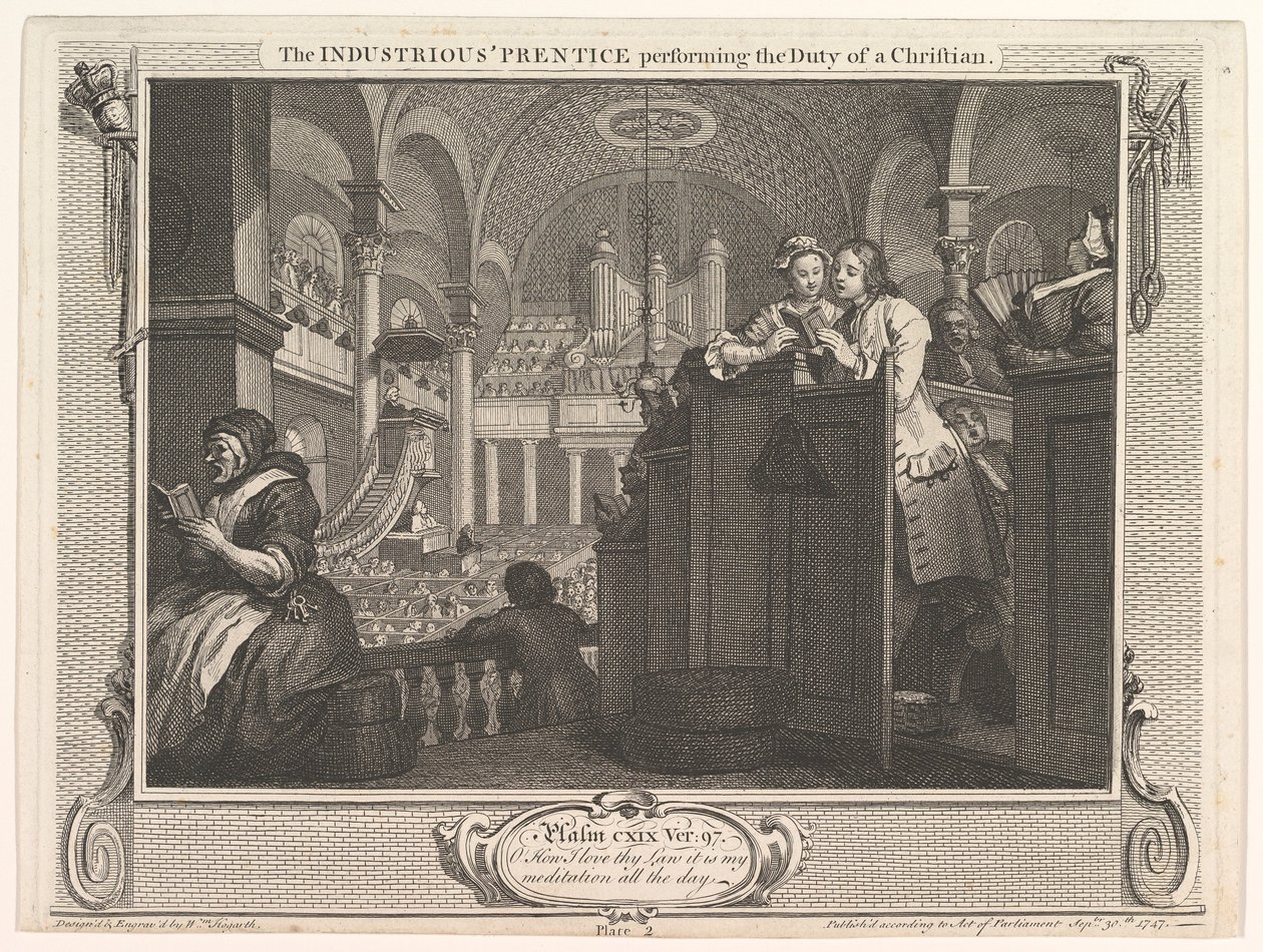 O aprendiz industrioso que desempenha o dever de uma indústria cristã e eu ..., 30 de setembro de 1747. de William Hogarth
