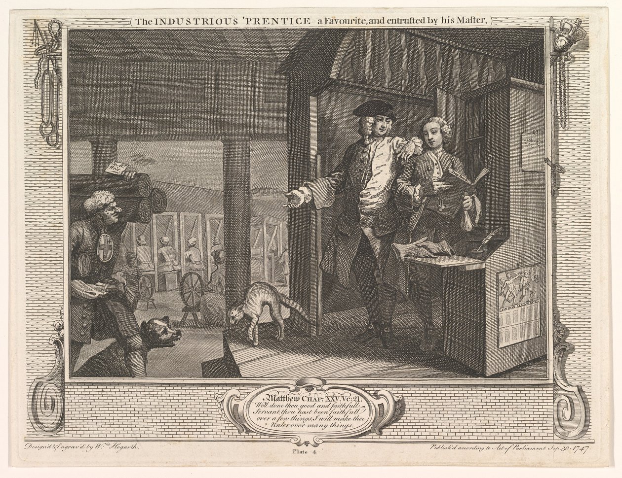 O Prentice Industrious um favorito e confiado por sua indústria mestre um ..., 30 de setembro de 1747. de William Hogarth